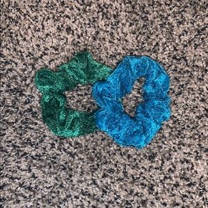 blue and green velvet hair scrunchie